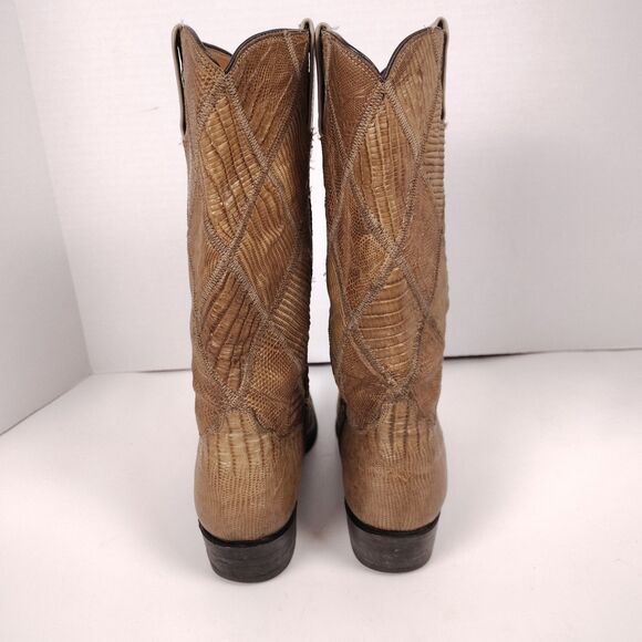 Vtg Laramie Leather Western Cowboy Boot Handmade Patchwork Lizard Brown Sz 6 D - Picture 5 of 11